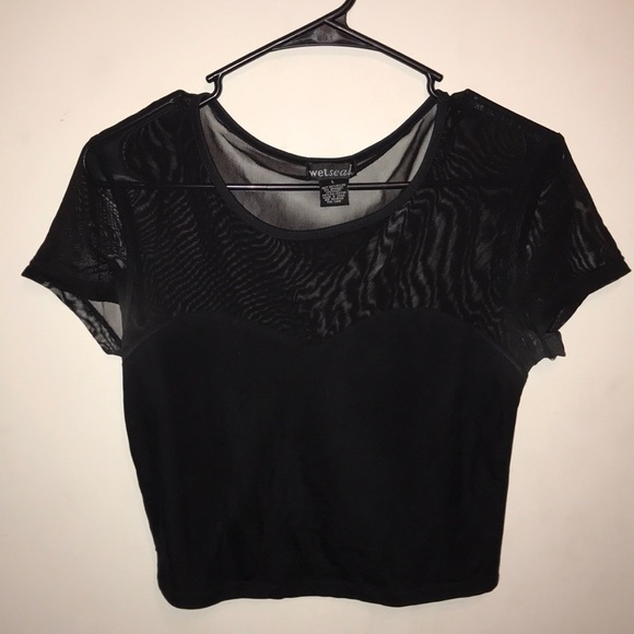 Wetseal Tops - Black crop top mesh shirt