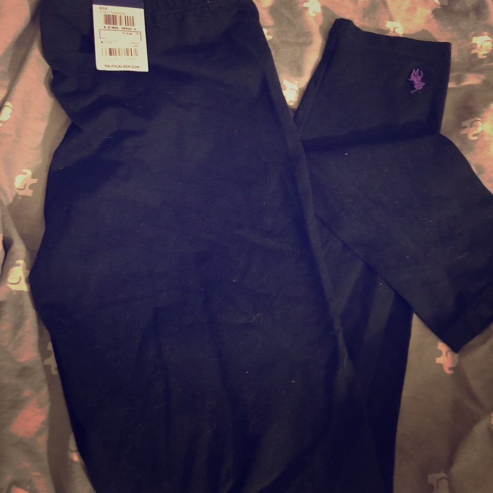 Ralph Lauren girls black leggings w purple logo