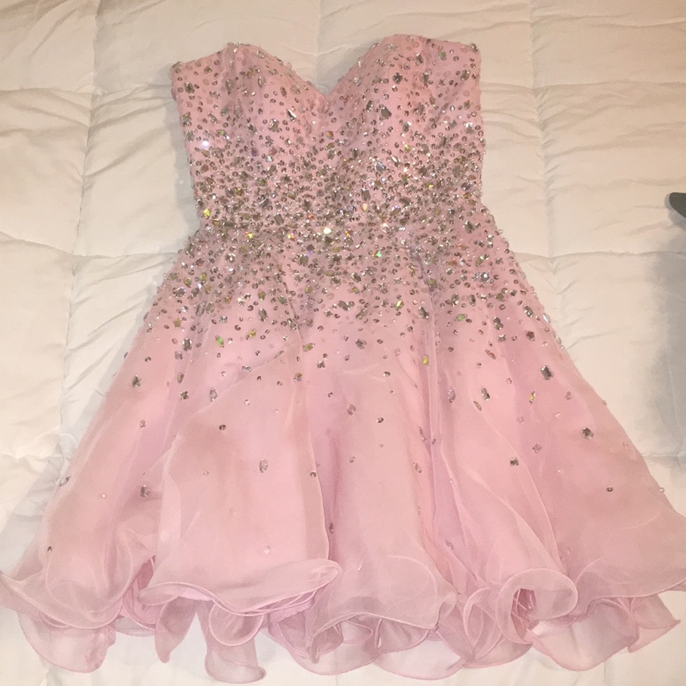 Mori Lee light pink & silver homecoming dress