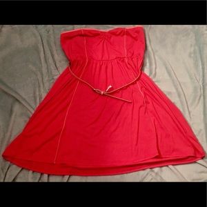 Hot pink Mini dress . With light pink belt