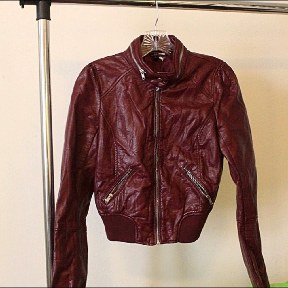Burgundy faux leather jacket