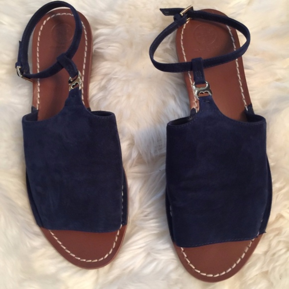 Tory Burch Navy Suede Gemini Sandal EUC