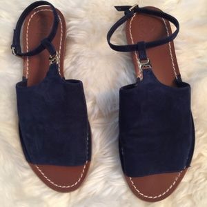 Tory Burch Navy Suede Gemini Sandal EUC