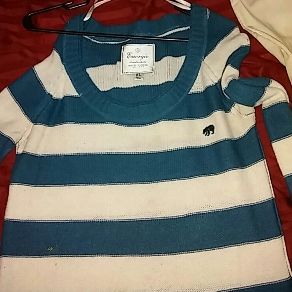 Teal and creme striped sweater