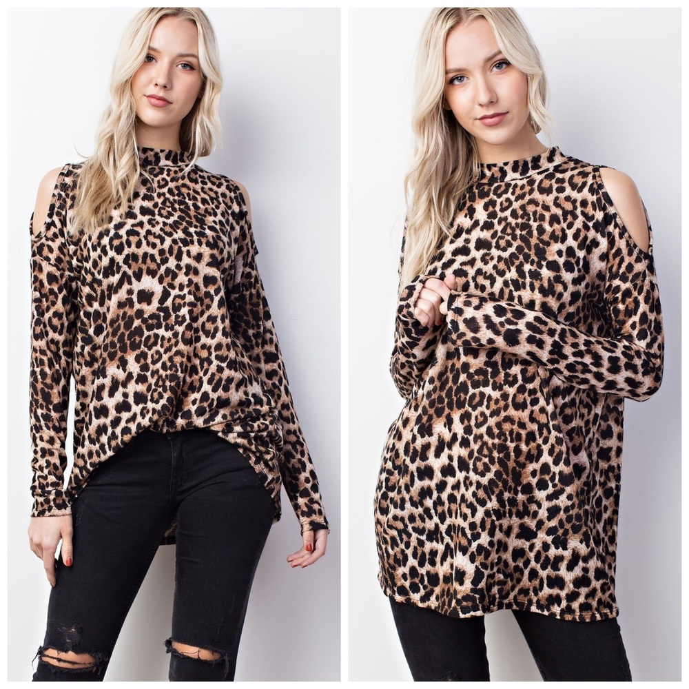 Leopard High Neck Cold Shoulder Tunic! ❤️LAST 2 - Picture 1 of 5
