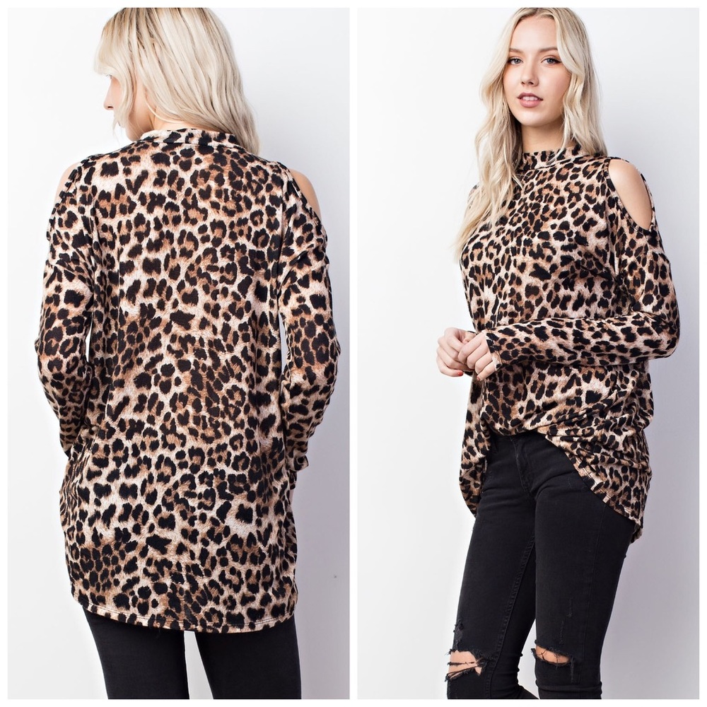 Leopard High Neck Cold Shoulder Tunic! ❤️LAST 2 - Picture 3 of 5