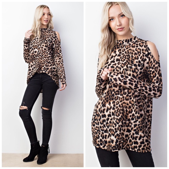 Leopard High Neck Cold Shoulder Tunic! ❤️LAST 2 - Picture 2 of 5