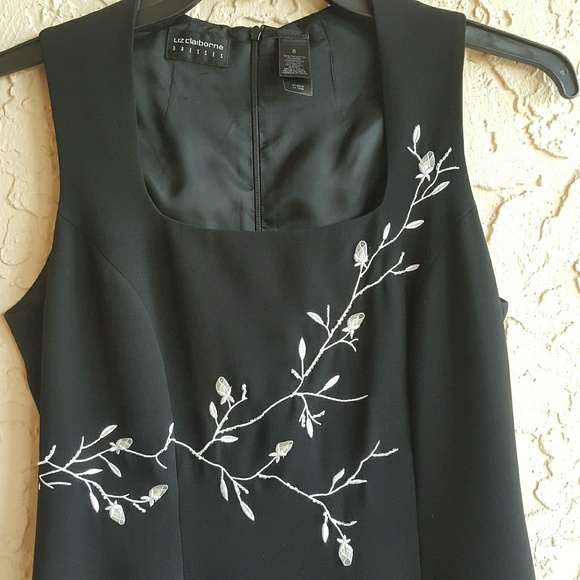 Liz Claiborne Sz8 Long black dress rose embroidery - Picture 2 of 4