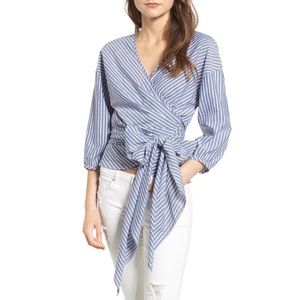 Striped Waist Tie Blouse
