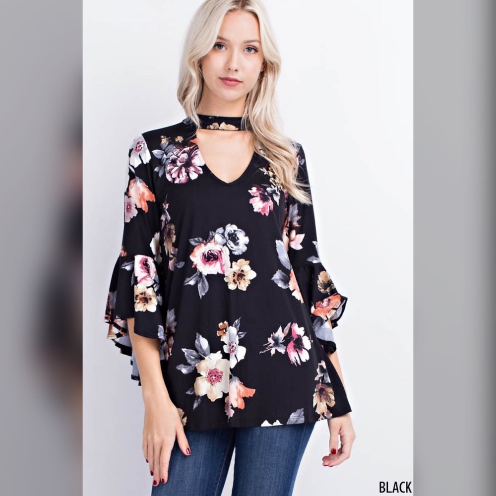 High Quality Black Mock Neck Bell Sleeve Top! 🌸 - Picture 2 of 5