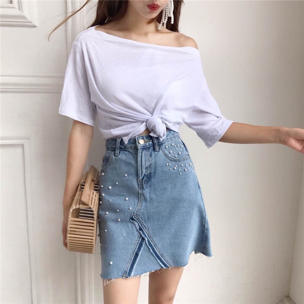 Pearl mini denim skirt nwt