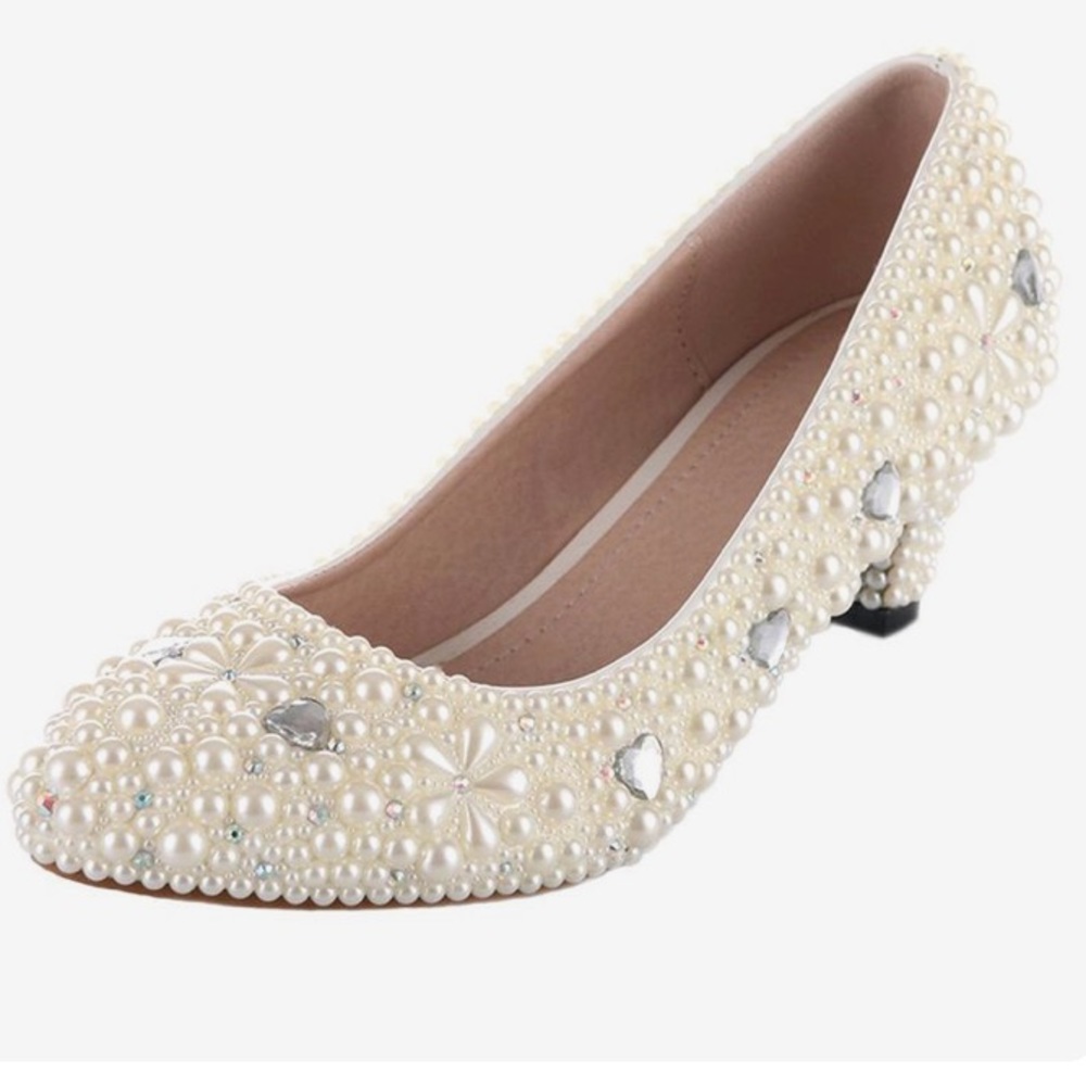 Brand New Glitter Pearls Rhinestone Low Heel