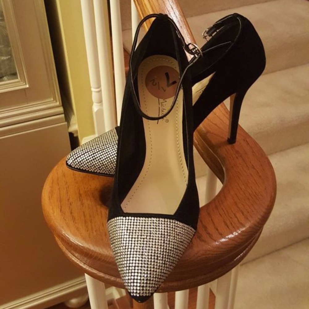 Michelle Black Suede Bling Toe Pumps
