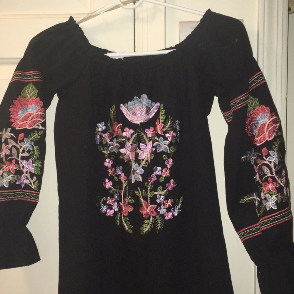 BoHo chic off the shoulder dress hand-embroidered