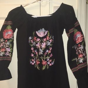 BoHo chic off the shoulder dress hand-embroidered