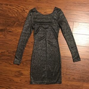 Sparkly body con long sleeve black dress