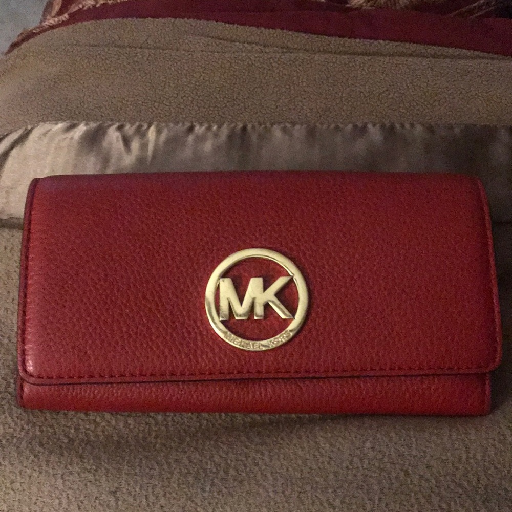 MK red leather wallet