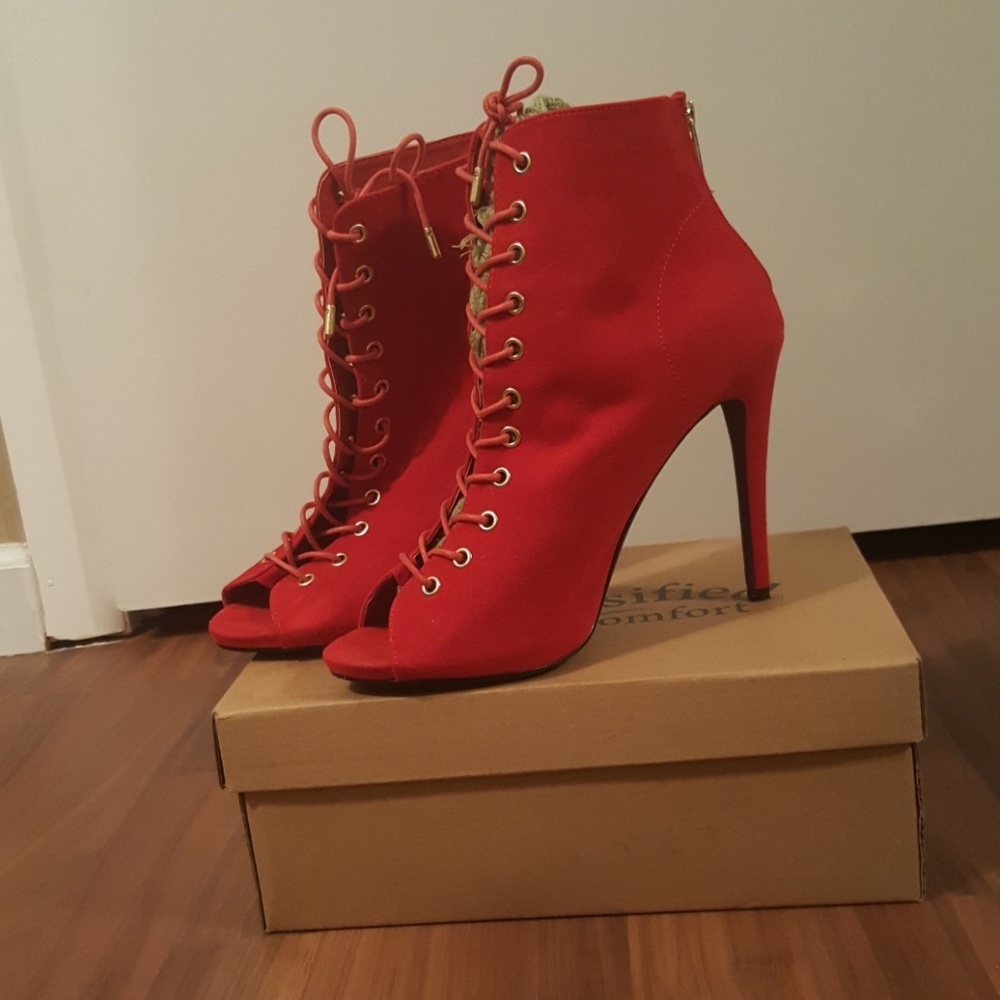 Red Open Toe Booties