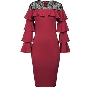 Lace Ruffle Sleeve Pencil Dress