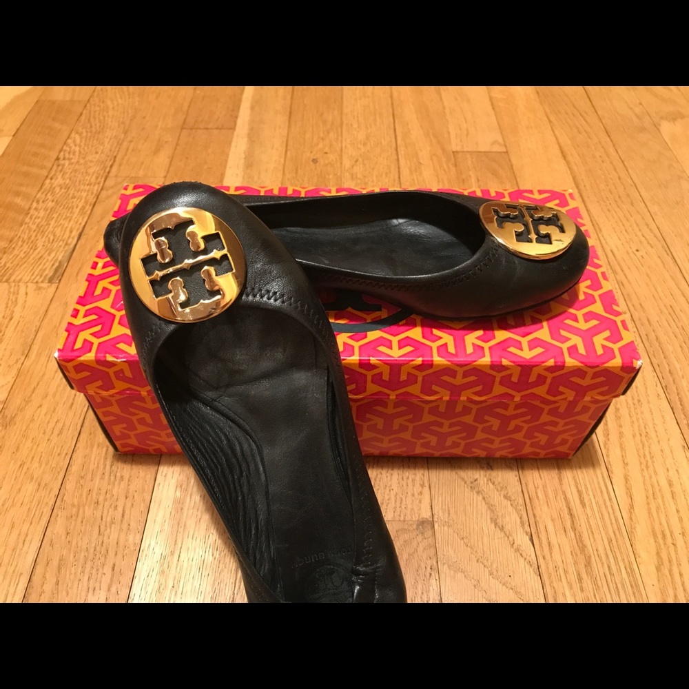 Tory Burch Black/Gold Classic Reva Flats 7.5