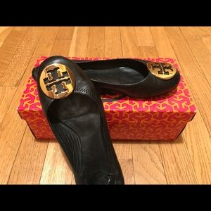 Tory Burch Black/Gold Classic Reva Flats 7.5