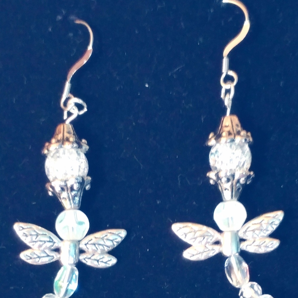 Dragonfly Earrings In White