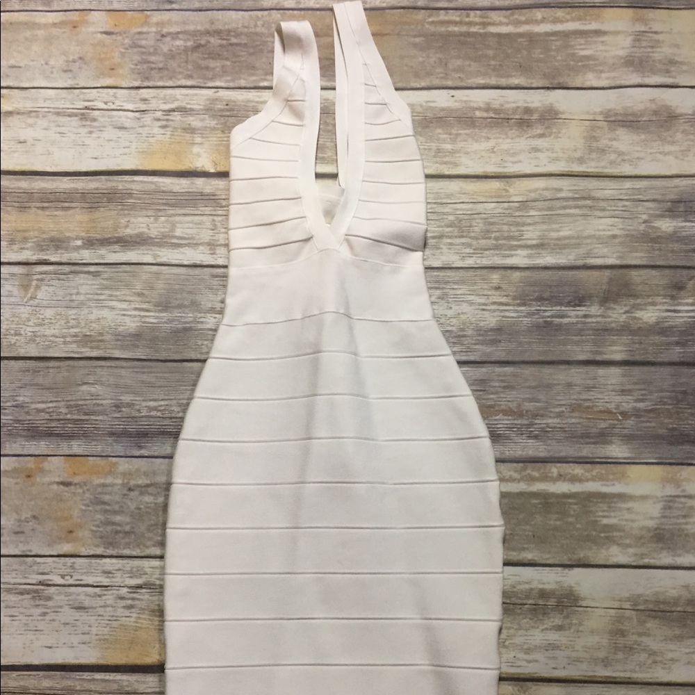 Off-white v-cut bandage dress with a cross back