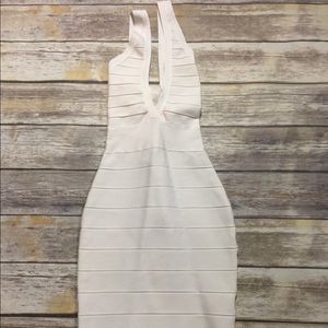 Off-white v-cut bandage dress with a cross back