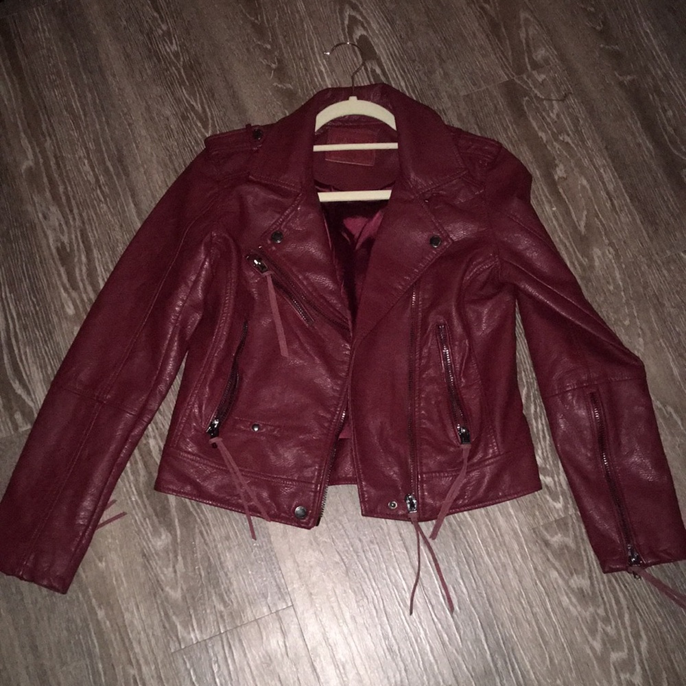 Red faux leather jacket
