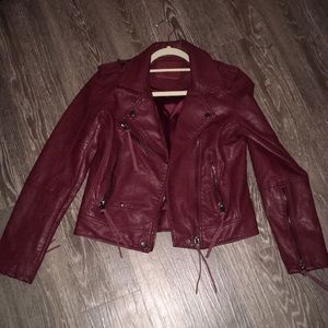 Red faux leather jacket