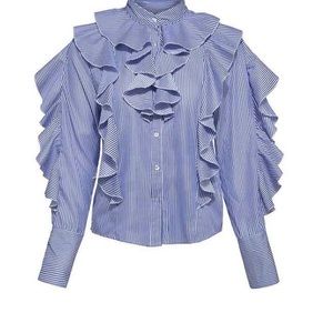 Ruffle Stripe Button Down