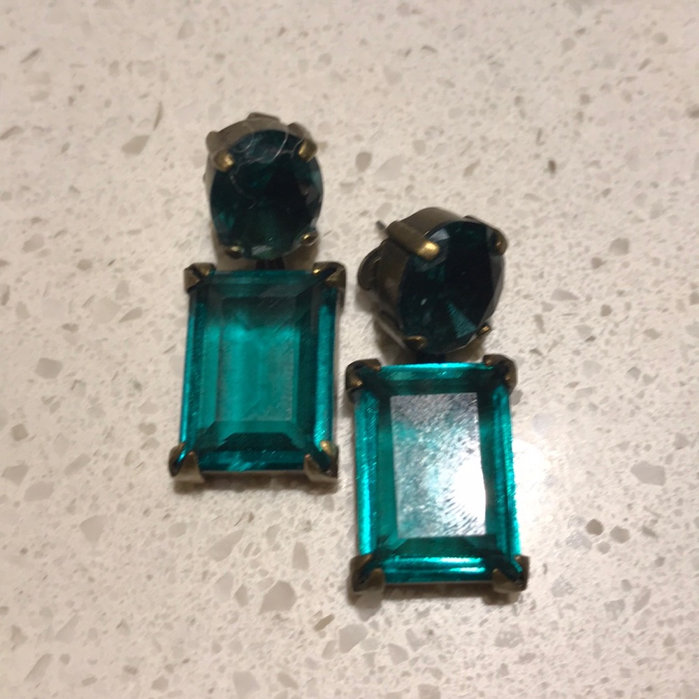 Green jewel and gold J Crew earrings
