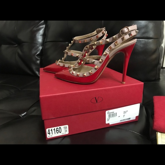 Valentino red/nude studded heels - Picture 5 of 6