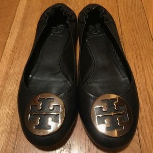 Tory Burch Black/Silver Classic Reva Flats 8.5