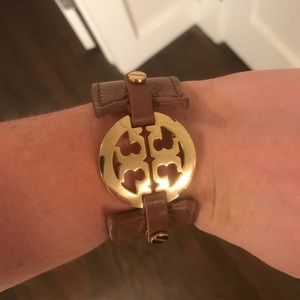 Tory Burch leather and gold cuff