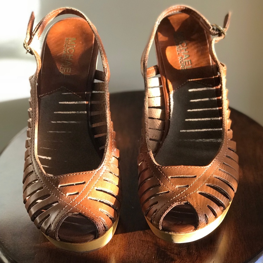 Michael Kors Leather and Wood Heels