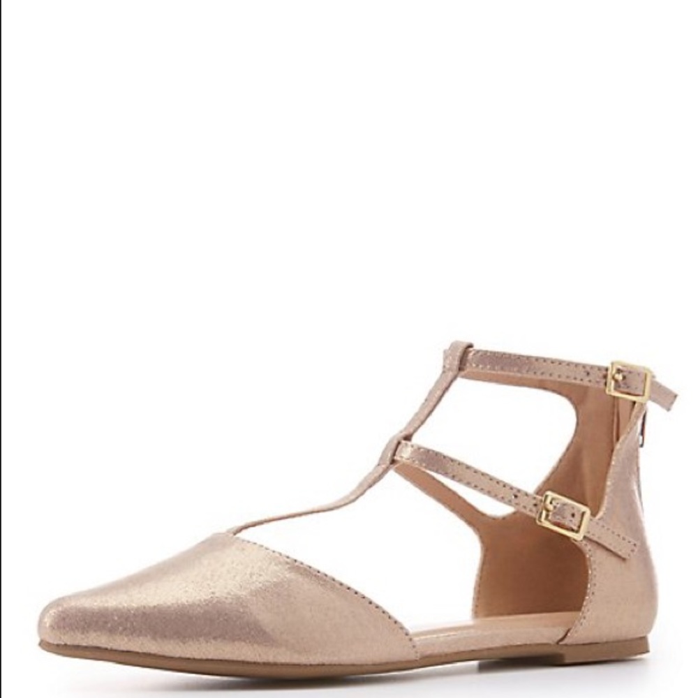 New Rose gold pointed toe flats