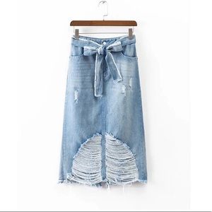 Distressed Denim Skirt