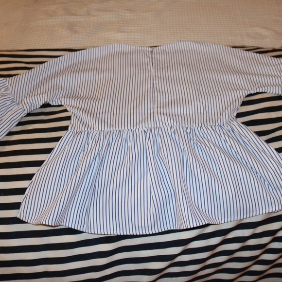 Blue and White striped Peplum top NWOT - Picture 2 of 3