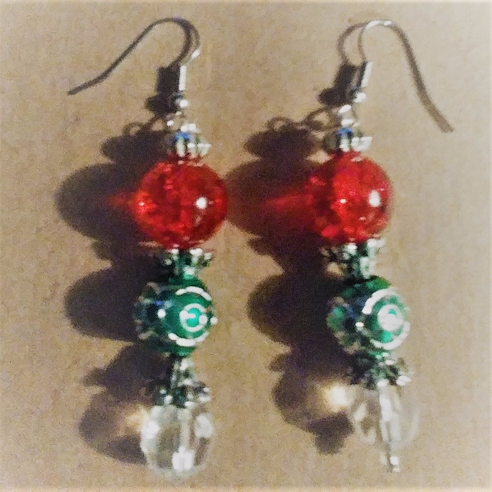 Christmas Red And Green Earrings