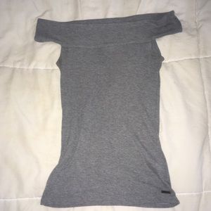 Grey off shoulder shirt