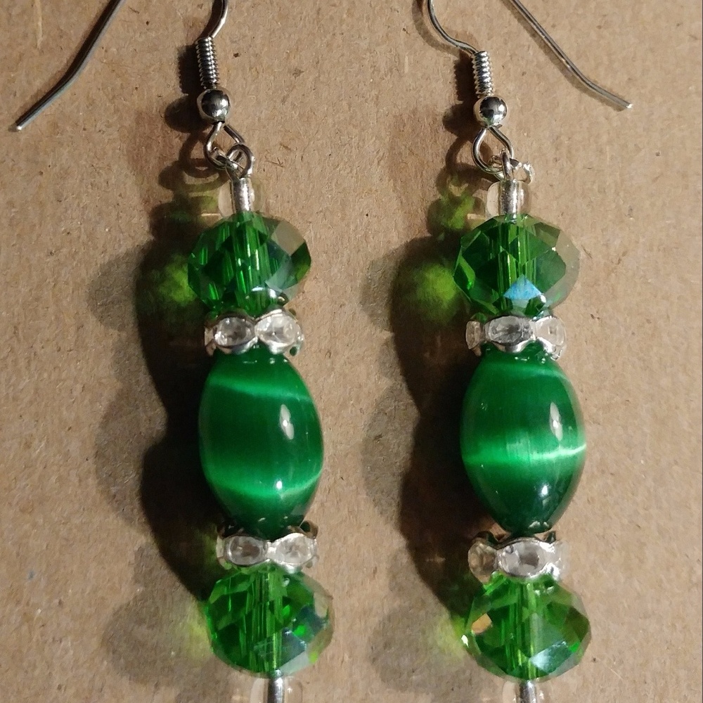 Christmas Green Cats Eye Style Earrings