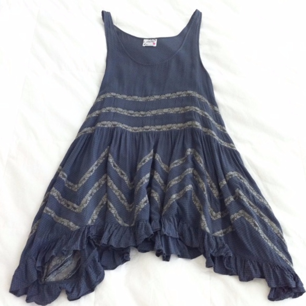 Free People Voile and Lace Trapeze Slip in Storm