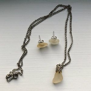 Vintage white sea glass necklace & earrings set