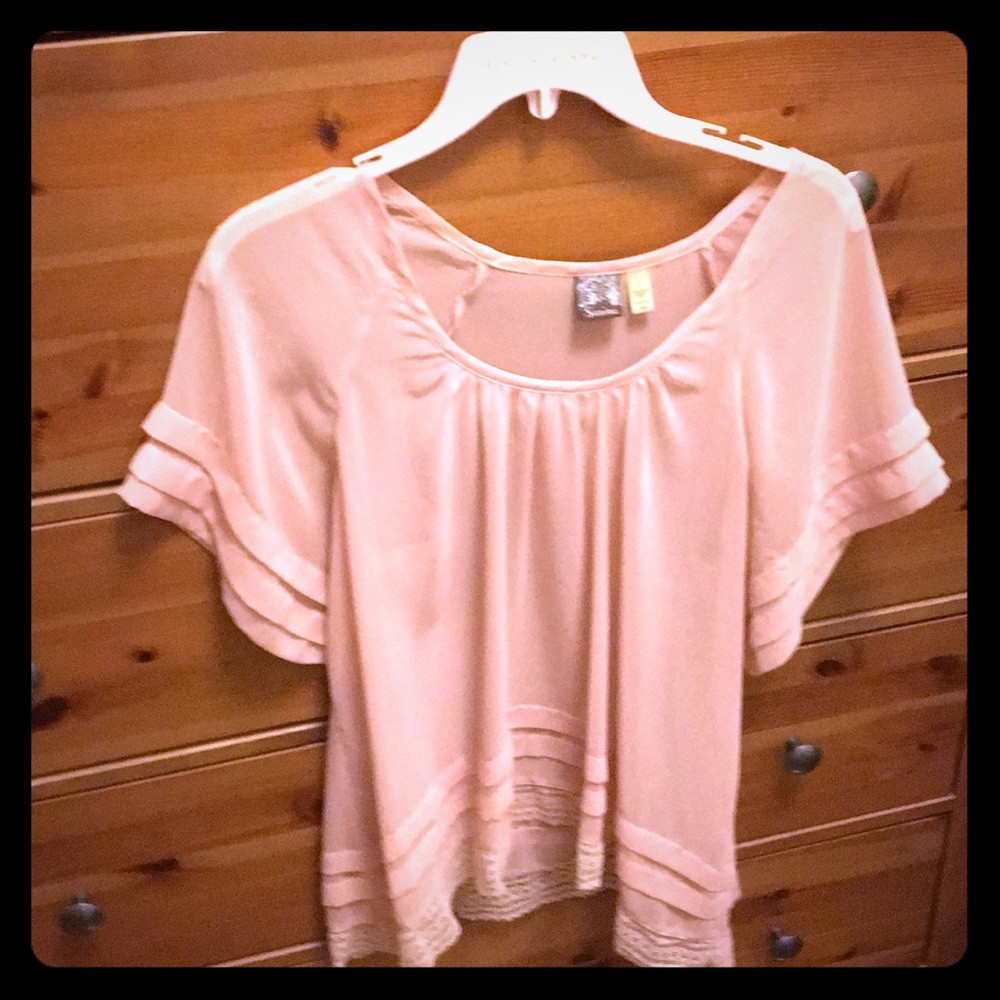 Susina Sheer Blush Top Witt Lace Detailing