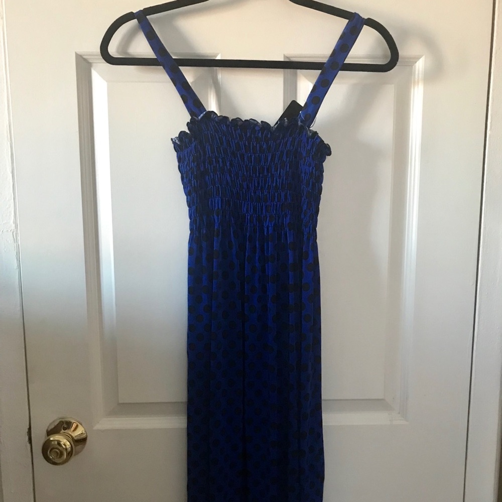Blue polka dot maxi dress