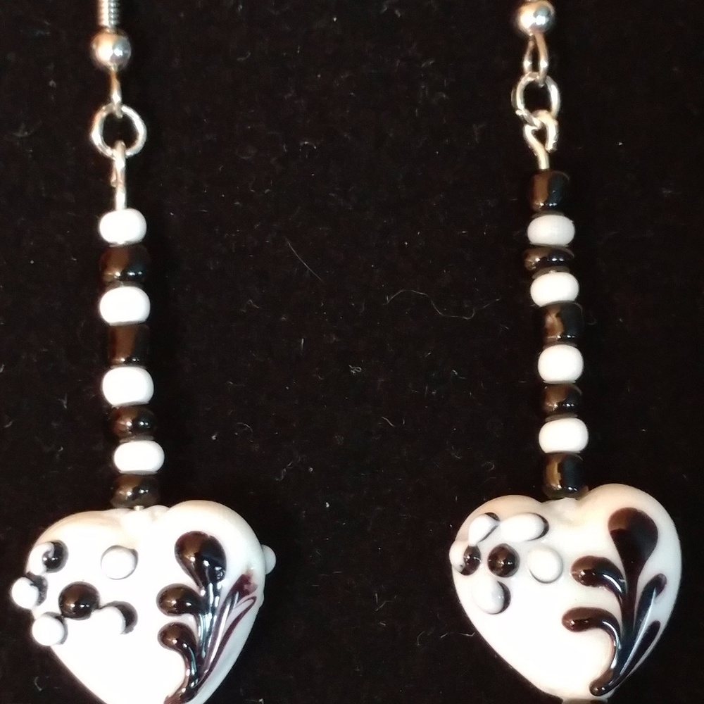 White Heart Earrings