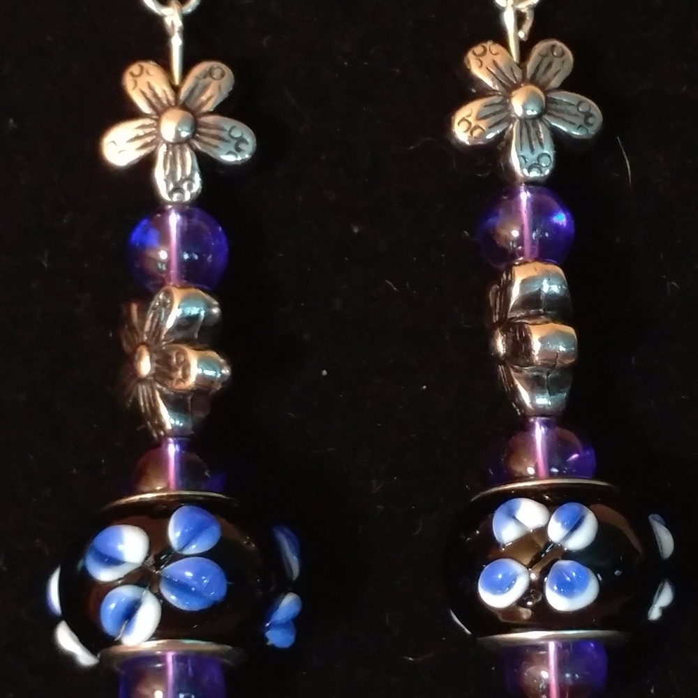 Blue and Silver Lampwork Earrings