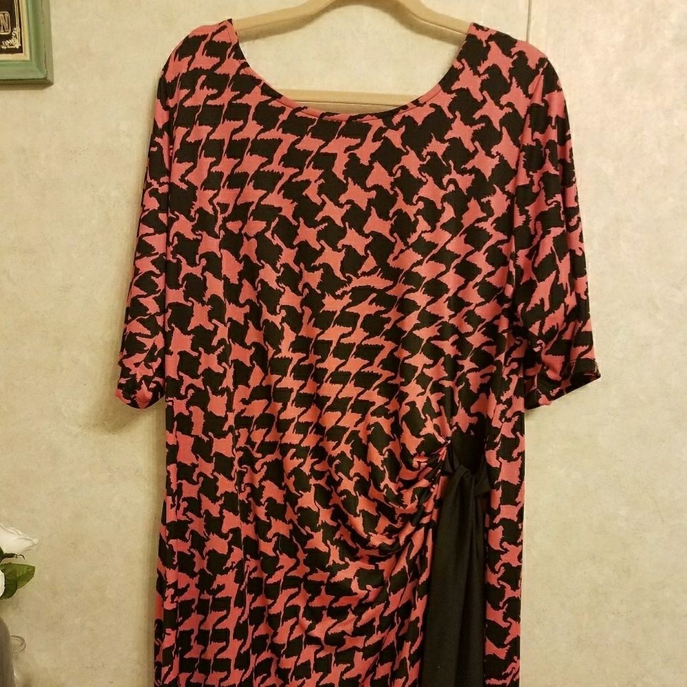 Pink Allison Brittney Houndstooth Wrap Dress 3X