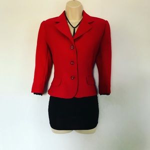 Red semi cropped blazer with lace details